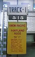 Portland Rose track sign at Denver Union Station