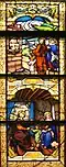 Stained glass representing the Sacred Family returd to Nazareth (Matthew 2:19–23).
