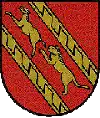 The old coat of arms of the parish of Kainach bei Voitsberg, valid until 2015. The red and the gold refer to the martyrdom of the parish patron St, George.
