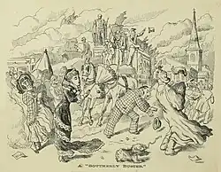 'A Southerly Buster', an illustration from Southerly Busters by 'Ironbark' (G. Herbert Gibson) published in 1878.