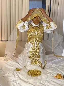 A Senegalese wedding dress made with bazin