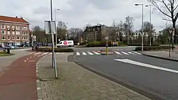 Cycleway on approach to a roundabout in Amsterdam