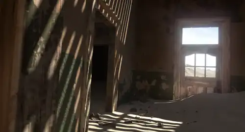 Interior of an abandoned house in Kolmanskop, Namibia