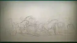 Abandoned sketch of the Horse Market, charcoal, black chalk and white chalk on canvas, 250 x 450 cm