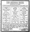 Ad in the Atlanta Constitution of November 17, 1916 for the Imperial Hotel, featuring its menus