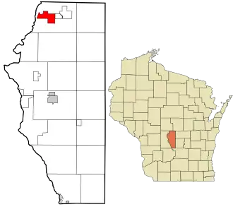 Location in Adams County and the state of Wisconsin.