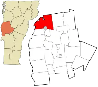 Location in Addison County and the state of Vermont.
