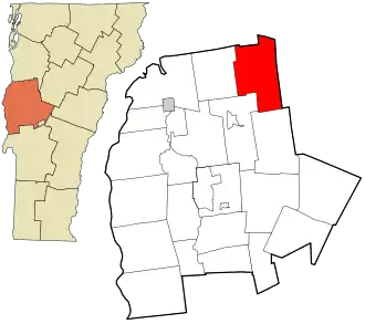 Location in Addison County and the state of Vermont.