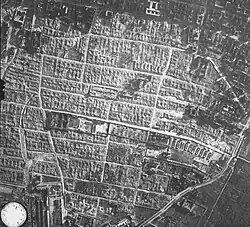 Aerial photograph of the destroyed Warsaw Ghetto