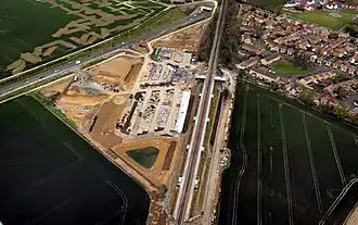 Aerial view of construction at Thanet Parkway railway station, Kent