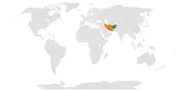 Map indicating locations of Afghanistan and Iran