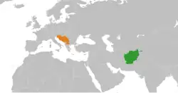 Map indicating locations of Afghanistan and Yugoslavia