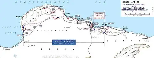 Map of North Africa with lines and military units marked on it.