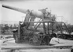 Aiming a 14-inch gun at the Sandy Hook Proving Ground