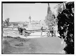 Water pipes being carried in Jerusalem for the Ein Farah Waterworks 1926