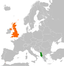 Map indicating locations of Albania and United Kingdom