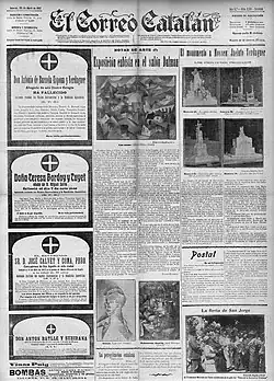 Paintings by Albert Gleizes, 1910–11, Paysage, Landscape; Juan Gris (drawing); Jean Metzinger, c. 1911, Nature morte, Compotier et cruche décorée de cerfs. Published on the front page of El Correo Catalán, 25 April 1912