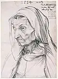 Portrait of the Artist's Mother at the Age of 63, spring 1514, charcoal on paper, 42.2&nbsp;×&nbsp;30.6&nbsp;cm, Kupferstichkabinett Berlin (KdZ&nbsp;22)