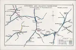 A 1912 Railway Clearing House map of lines around Farncombe railway station