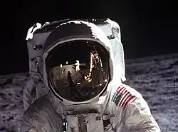 1969: Helmet visor protecting Aldrin's eyes on the Moon