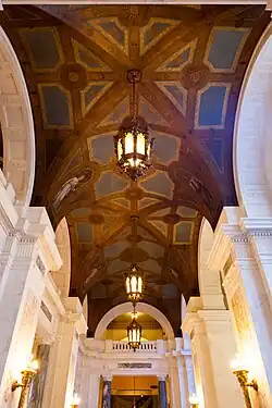 Ceiling of the transverse lobby, which runs from east to west along the second floor