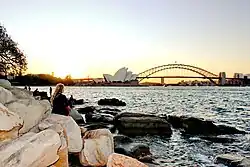 View of the harbour from the sandstone rocks in Mrs Macquarie's Chair