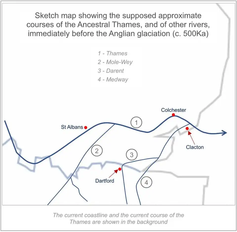 Ancestral Thames prior to Anglian glaciation.