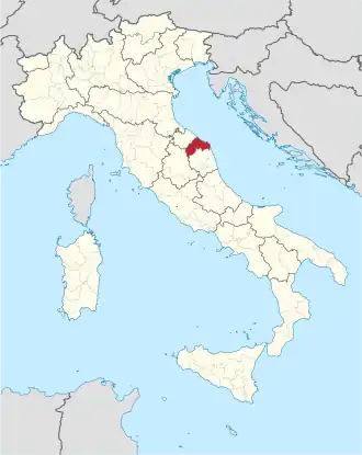 Map highlighting the location of the province of Ancona in Italy
