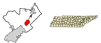 Location of Clinton in Anderson County, Tennessee.