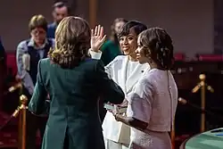 Angela Alsobrooks being sworn into office by Kamala Harris