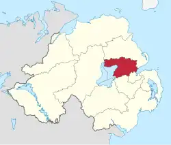 Antrim and Newtownabbey shown within Northern&nbsp;Ireland