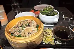 Dumpling appetizers and snow peas at Tao Las Vegas