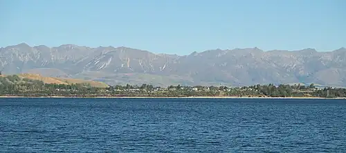 Manapouri township from Lake Manapouri