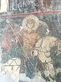 Fresco of Michael the Archangel on a white horse announcing the Second Coming