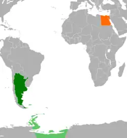 Map indicating locations of Argentina and Egypt