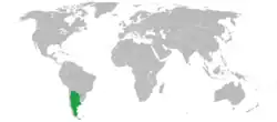 Map indicating locations of Argentina and Israel