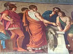 Image 24Aristotle and his disciples – Alexander, Demetrius, Theophrastus, and Strato, in an 1888 fresco in the portico of the National University of Athens (from History of education)