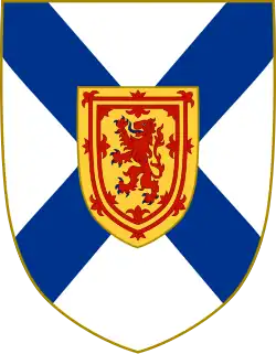 Arms of Nova Scotia: Argent, a Saltire Azure an inescutcheon of the Royal Arms of Scotland, as used by baronets of Nova Scotia as a heraldic badge