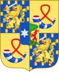 Arms for the children of Princess Margriet of the Netherlands, Prince Maurits, Prince Bernhard, Prince Pieter-Christiaan and Prince Floris of Orange-Nassau, van Vollenhoven (escutcheon of Van Vollenhoven).[16]