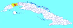Artemisa municipality (red) within Artemisa Province (yellow) and Cuba