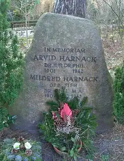 Memorial stone to Arvid and Mildred Harnack at Friedhof Zehlendorf cemetery at 33 Onkel-Tom-Straße, Berlin-Zehlendorf
