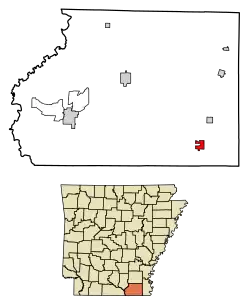 Location of Wilmot in Ashley County, Arkansas.