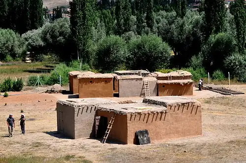 Reconstruction of rectangular Neolithic houses at Aşıklı Höyük in Central Anatolia.
