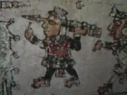 Mixtec warrior throwing darts with an atlatl. Codex Colombino. Page 1.