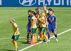 Image 2Sam Kerr with Australia during the 2015 FIFA Women's World Cup quarterfinal against Japan in Edmonton, 2015 (from Women's association football)