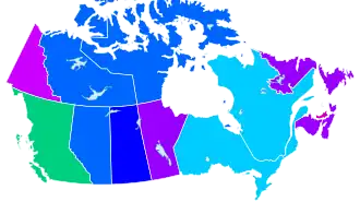 A provincial map of the Canada color-coded for abortion access. Abortion is legal at all stages in Canada, but availability is subject to medical guidelines.