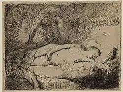 Rembrandt, Jupiter and Antiope, the smaller plate, etching, c. 1631