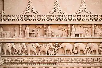 Twelve Jyotirlingas are sculpted on mandir exterior