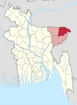 Location of Sylhet District in Bangladesh