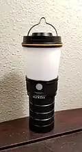 High-end LED lantern, powered by lithium-ion batteries, with modern features like a USB-C charging port and variable color temperature (2020)